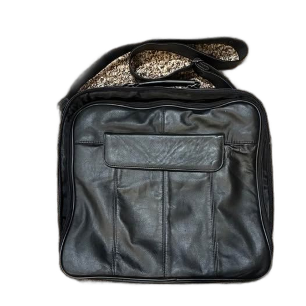 Black Leather Messenger Laptop Bag